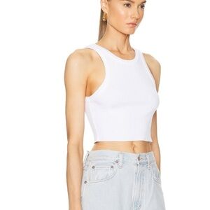 AGOLDE BAILEY White Cropped Ribbed Racer Back Tank Top Minimalist  SZ MEDIUM